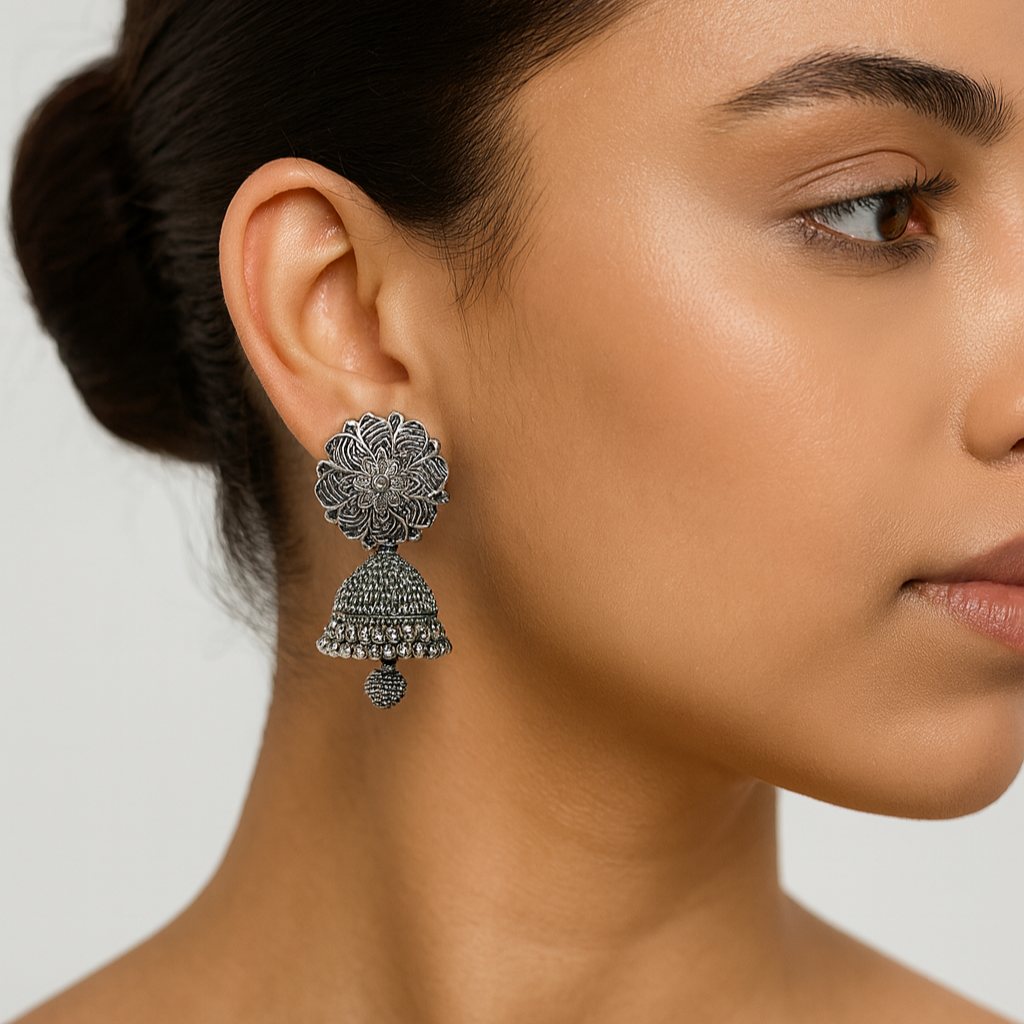 Darshana Jewels  Oxidised Plated Jhumki Earrings - 1320019(Pack of  6)