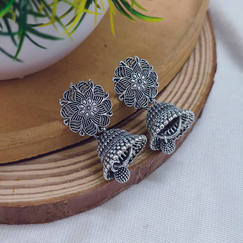 Darshana Jewels Classic Oxidised Plated Jhumki Earrings