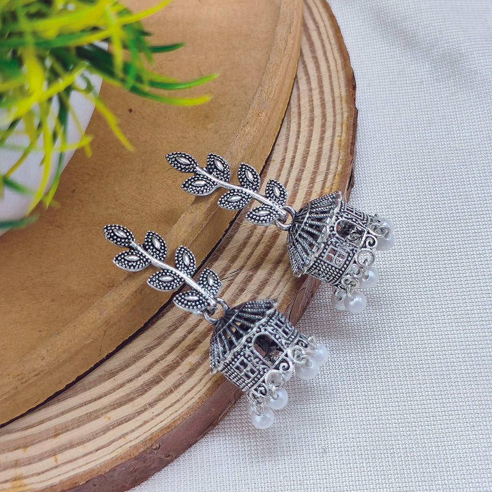Darshana Jewels Classic Oxidised Plated Leaf Pattern Jhumki Earrings