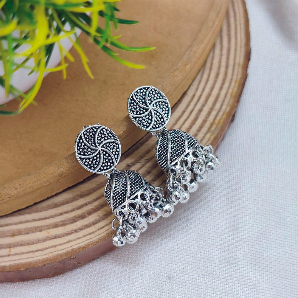 Darshana Jewels Classic Oxidised Plated Jhumki Earrings