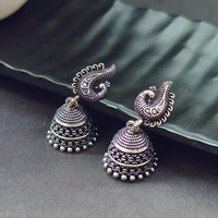 Darshana Jewels Classic Oxidised Plated Peacock Jhumki Earrings