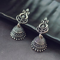 Darshana Jewels Classic Oxidised Plated Peacock Jhumki Earrings