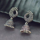 Darshana Jewels Classic Oxidised Plated Peacock Jhumki Earrings