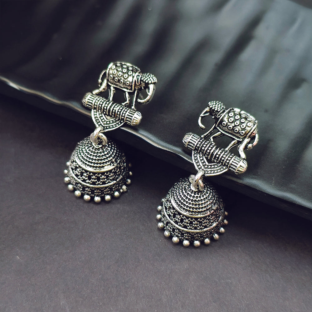 Darshana Jewels Classic Oxidised Plated Elephant Jhumki Earrings