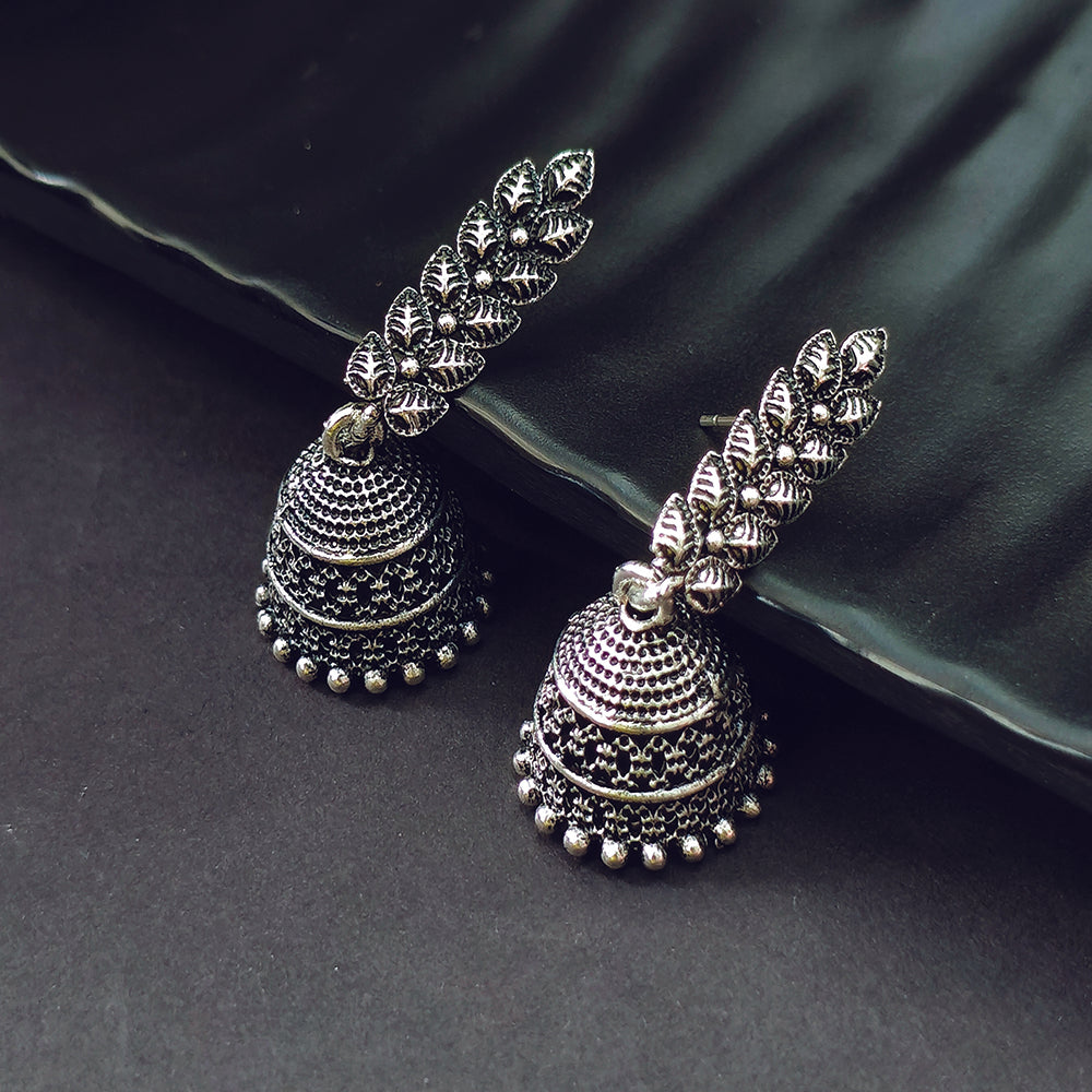 Darshana Jewels Classic Oxidised Plated Leaf Pattern Jhumki Earrings