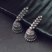 Darshana Jewels Classic Oxidised Plated Leaf Pattern Jhumki Earrings