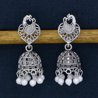 Darshana Jewels Vintage Oxidised Plated Pearl Jhumki Earrings