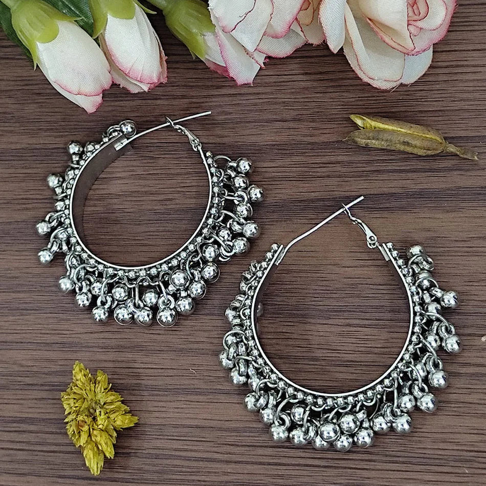 Darshana Jewels Vintage Oxidised Plated Statement Hoops Earrings