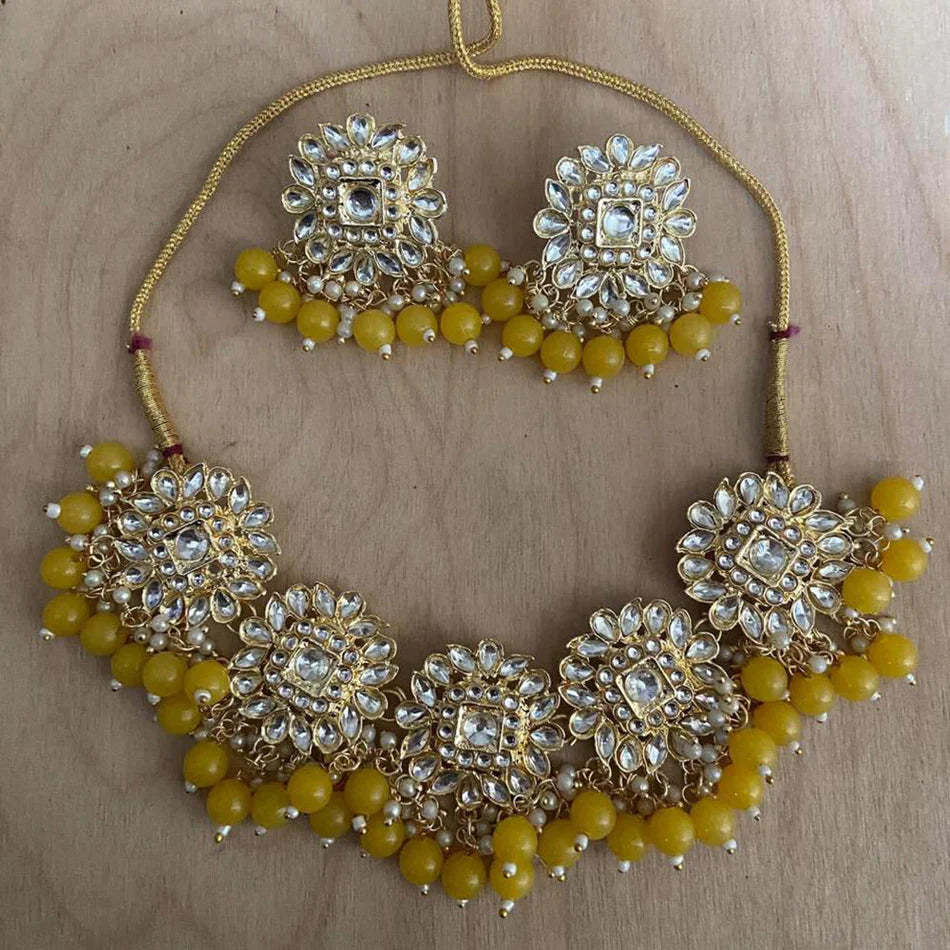 Darshana Jewels Kundan Stone Pearl And Beads Choker Necklace Set