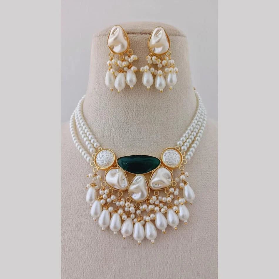 Darshana Jewels Elegant Pota Stone And Mother of Pearl Necklace Set