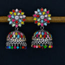 Darshana Jewels Oxidised Plated Pota Stone And Pearl Jhumki Earrings  