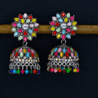 Darshana Jewels Oxidised Plated Pota Stone And Pearl Jhumki Earrings  