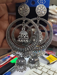 Darshana Jewels Boho Oxidised Pearl Jhumki Earrings