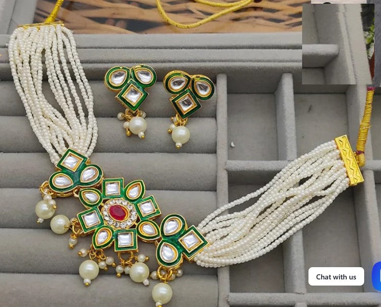 Darshana Jewels Crystal Stone Designer Pearl And Beads Necklace Set 