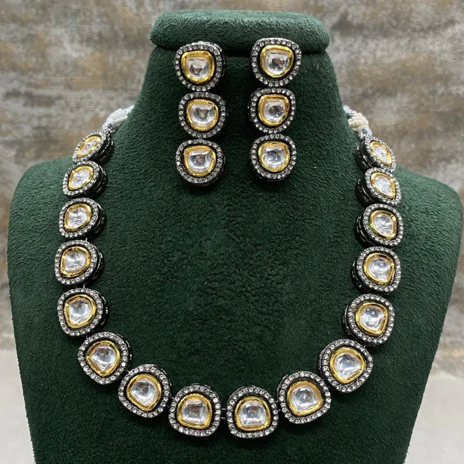 Darshana Jewels 2 Tone Luxury Kundan Stone And Austrian Stone Necklace Set 