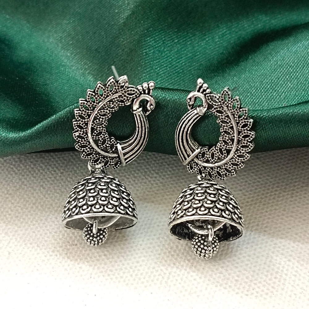 Darshana Jewels  Oxidised Plated Peacock Jhumki Earrings(Pack of  6)