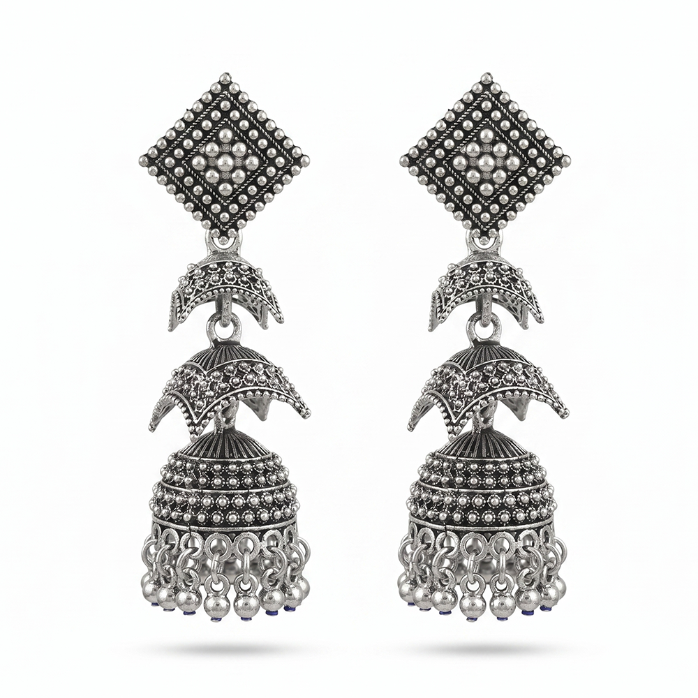 Urthn Oxidised Silver Traditional Jhumka Earrings for Women(Pack of 6)