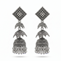 Urthn Oxidised Silver Traditional Jhumka Earrings for Women(Pack of 6)
