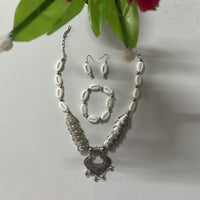 Asha Beads Oxidised Plated Shell And Ghungroo Combo Set