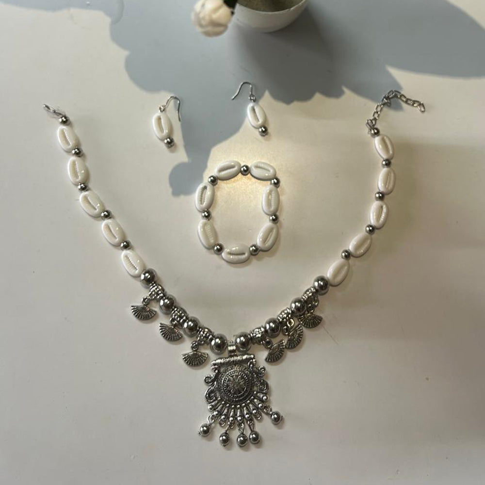 Asha Beads Oxidised Plated Shell And Ghungroo Combo Set