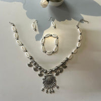Asha Beads Oxidised Plated Shell And Ghungroo Combo Set