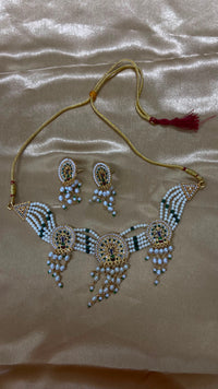 Darshana Jewels Premium Austrian Stone And Pearl Choker Necklace Set