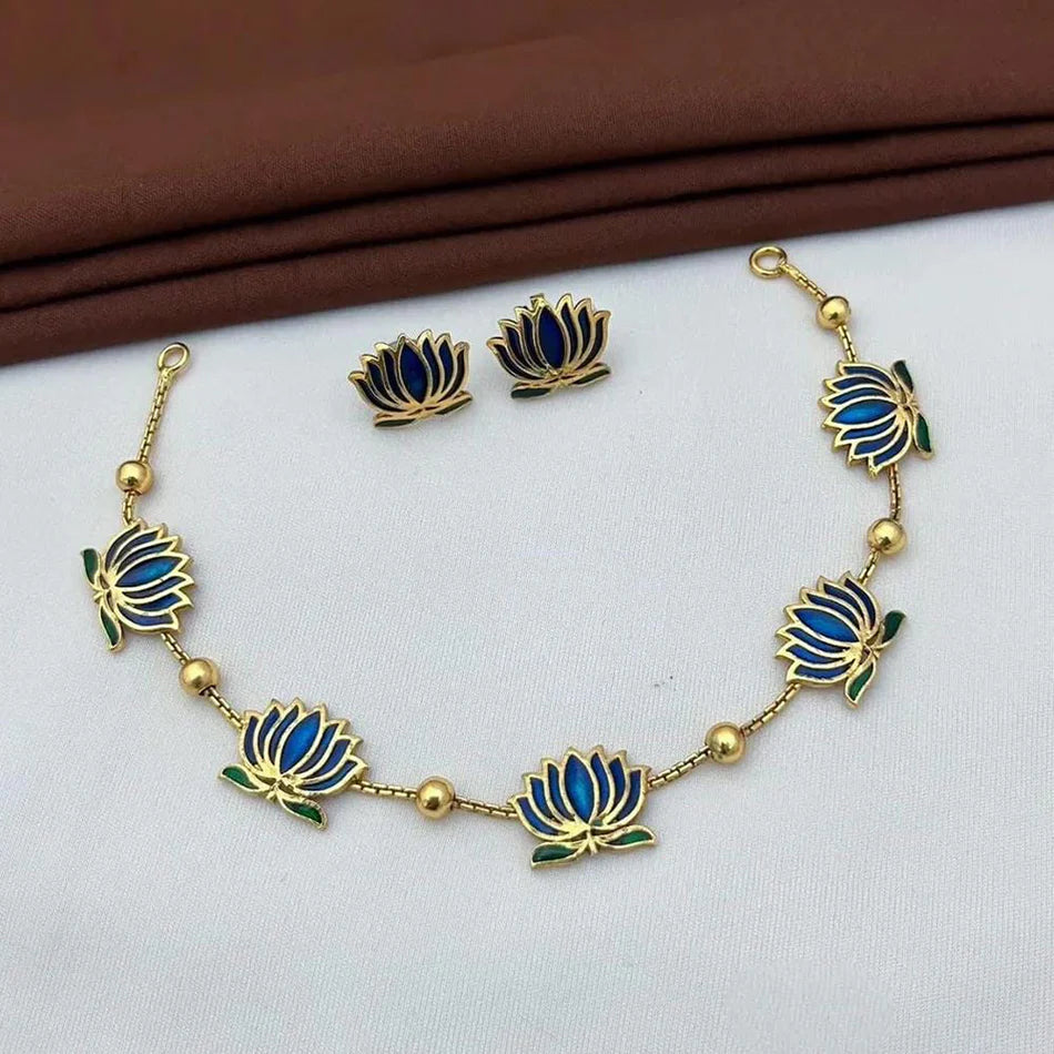 Darshana Jewels Exclusive Lotus Meenakari Necklace Set