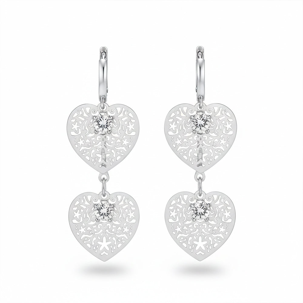 Urthn Stylish Double Heart Drop Silver Plated Earrings for Women(Pack of 3)