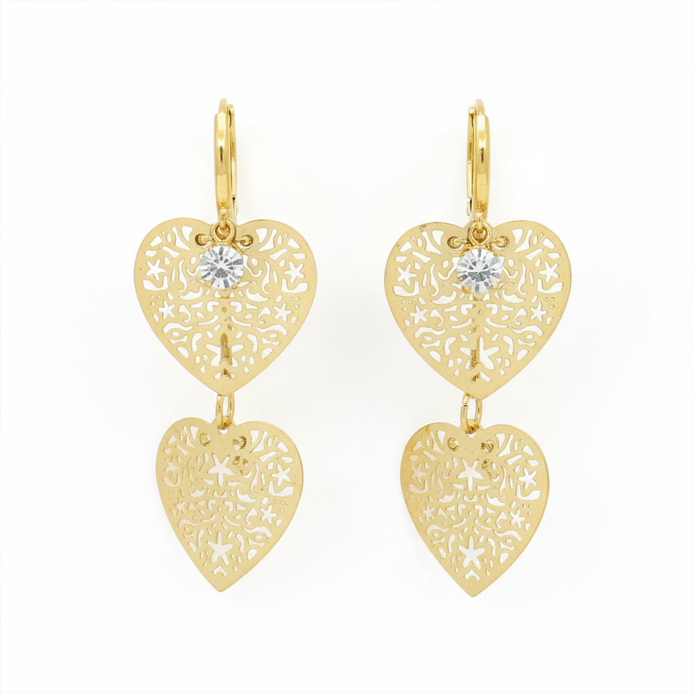Urthn Stylish Double Heart Drop Gold Plated Earrings for Women(Pack of 3)