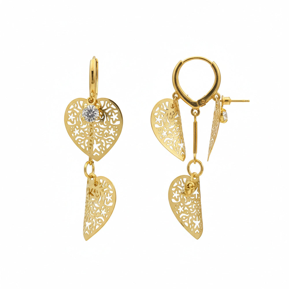 Urthn Stylish Double Heart Drop Gold Plated Earrings for Women(Pack of 3)