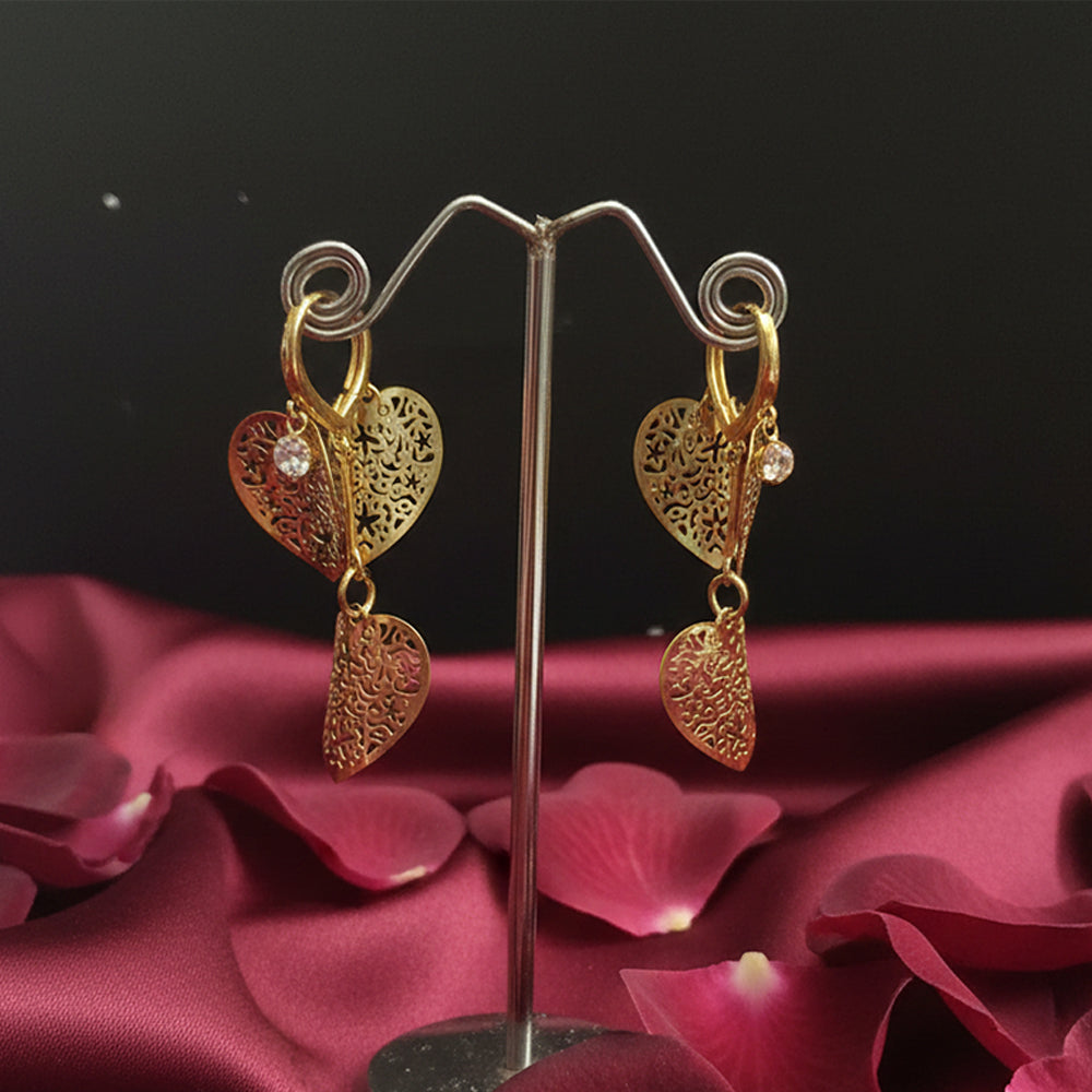 Urthn Stylish Double Heart Drop Gold Plated Earrings for Women(Pack of 3)