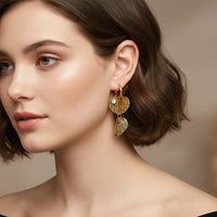 Urthn Stylish Double Heart Drop Gold Plated Earrings for Women(Pack of 3)