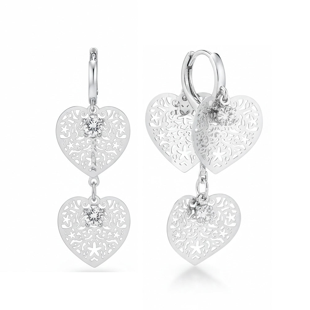 Urthn Stylish Double Heart Drop Silver Plated Earrings for Women(Pack of 3)