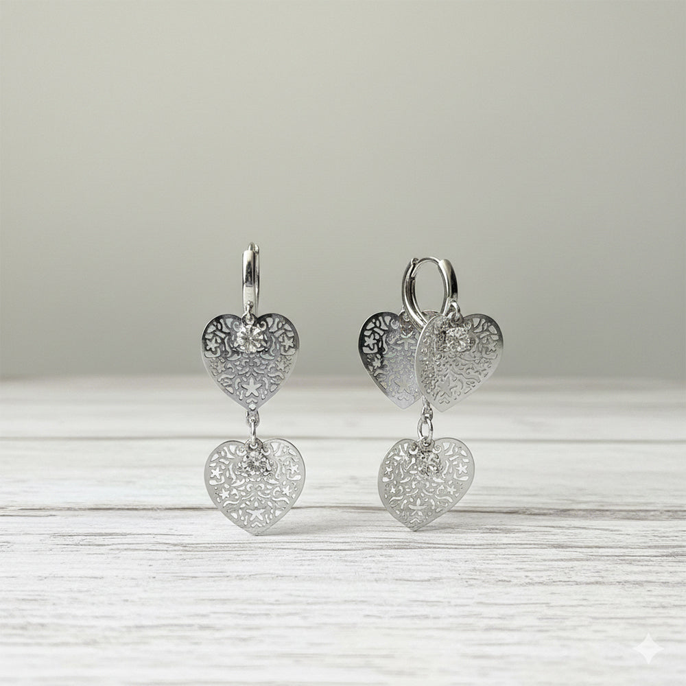 Urthn Stylish Double Heart Drop Silver Plated Earrings for Women(Pack of 3)