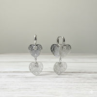 Urthn Stylish Double Heart Drop Silver Plated Earrings for Women(Pack of 3)