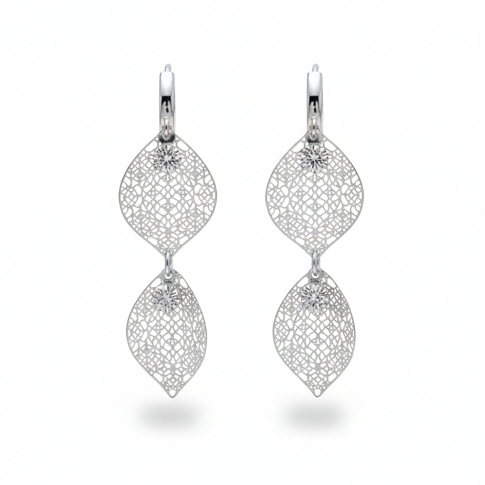 Urthn Stylish Double Leaf Drop Silver Plated Earrings for Women(Pack of 3)