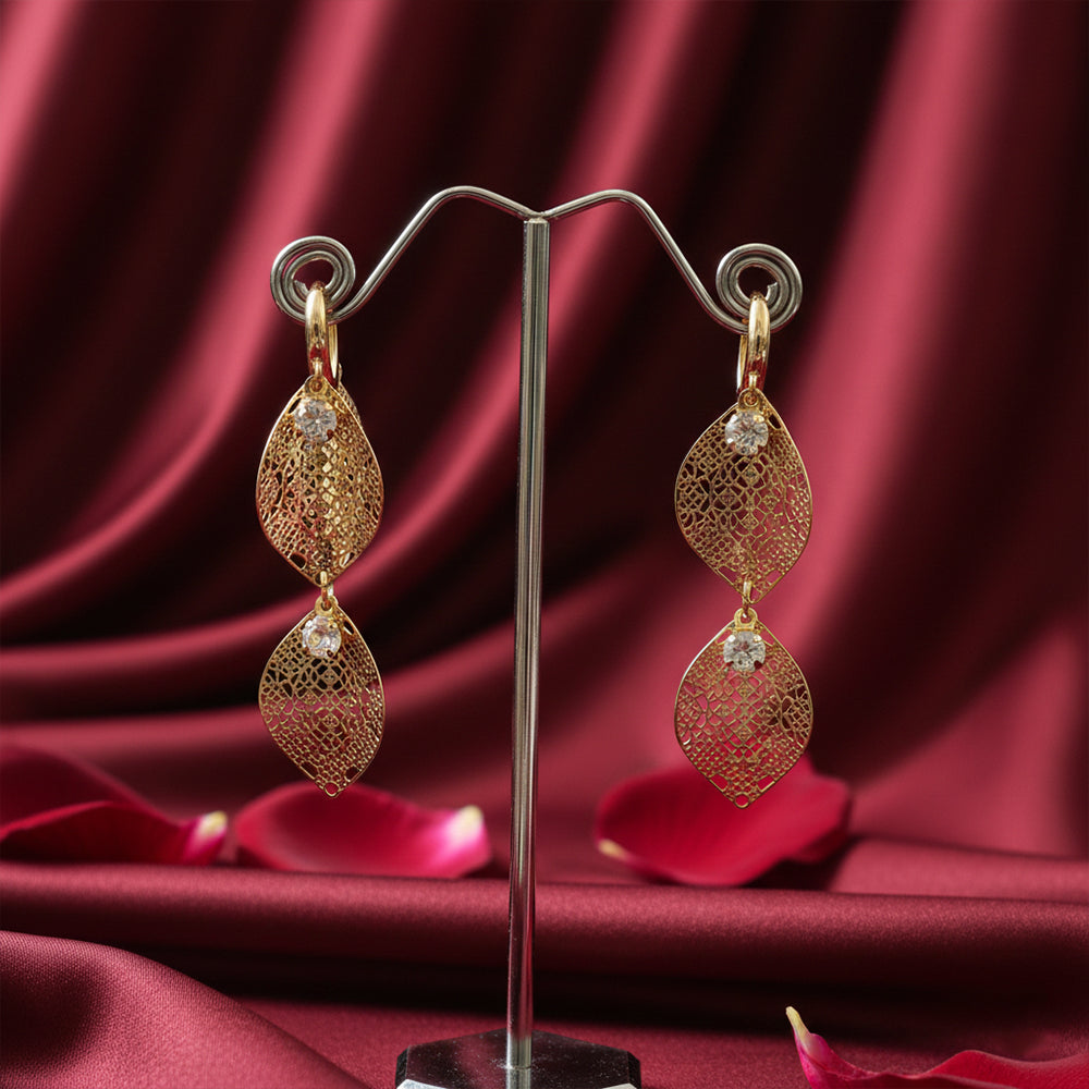 Urthn Stylish Double Leaf Drop Silver Plated Earrings for Women(Pack of 3)