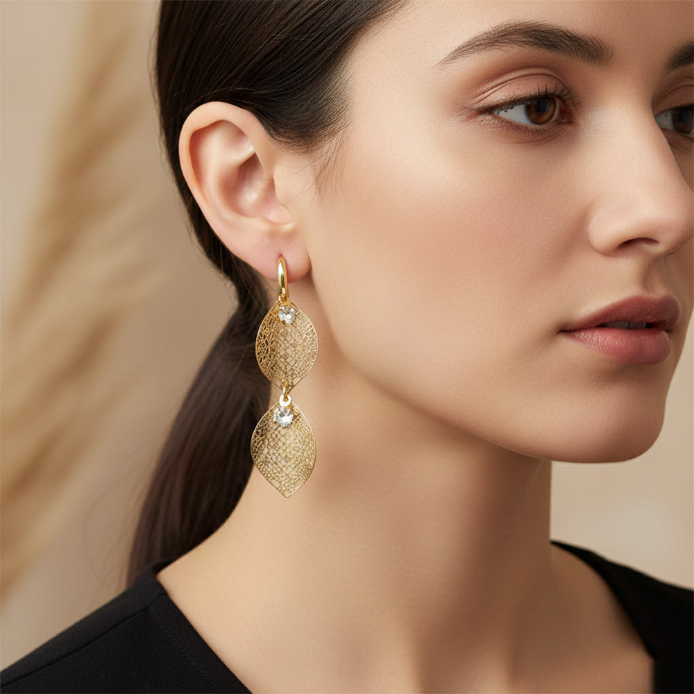 Urthn Stylish Double Leaf Drop Silver Plated Earrings for Women(Pack of 3)