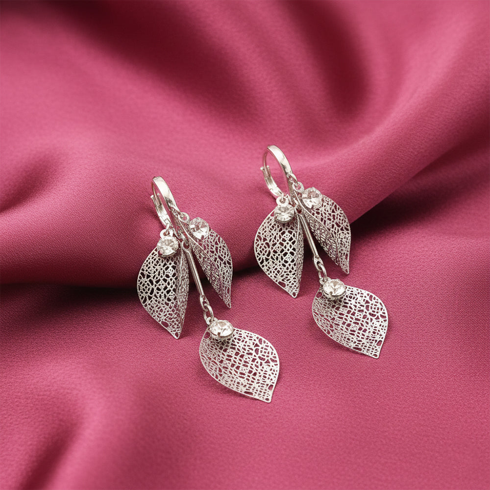 Urthn Stylish Double Leaf Drop Silver Plated Earrings for Women(Pack of 3)