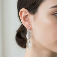 Urthn Stylish Double Leaf Drop Silver Plated Earrings for Women(Pack of 3)