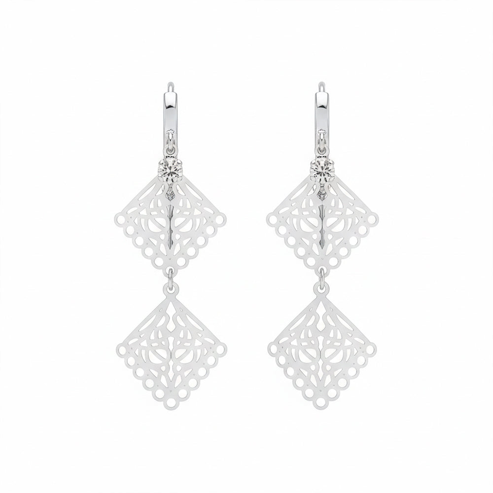 Urthn Stylish Double Square Drop Silver Plated Earrings for Women(Pack of 3)