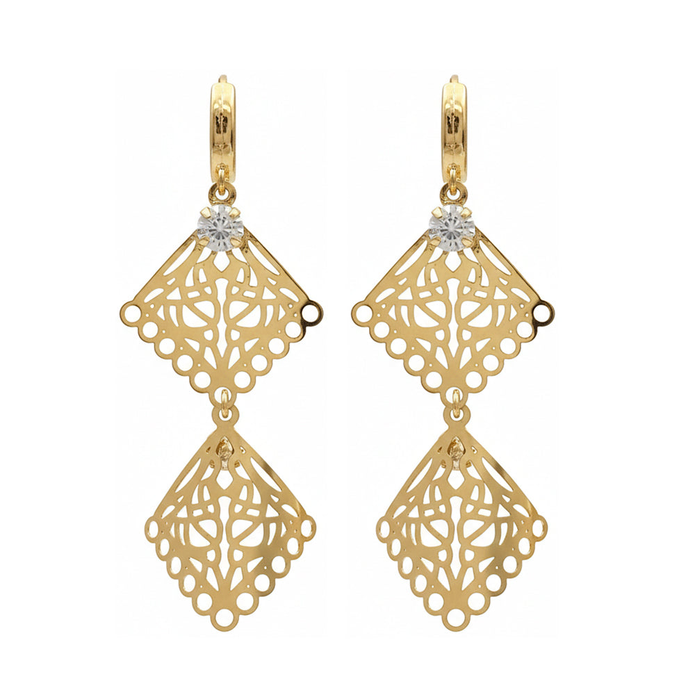 Urthn Stylish Double Square Drop Gold Plated Earrings for Women(Pack of 3)