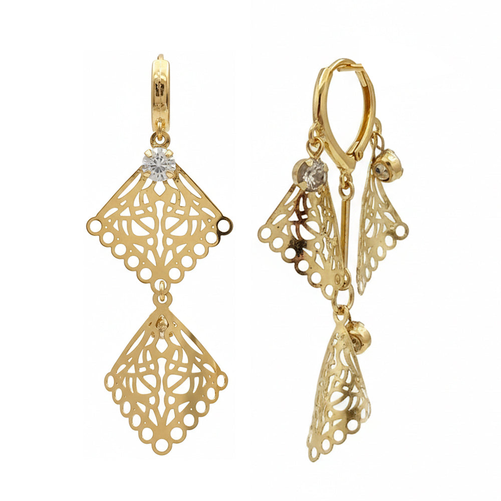 Urthn Stylish Double Square Drop Gold Plated Earrings for Women(Pack of 3)