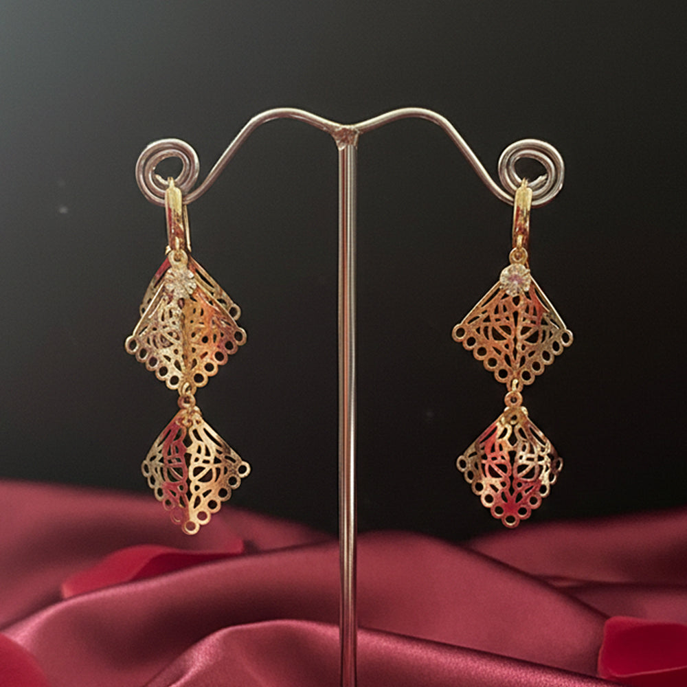 Urthn Stylish Double Square Drop Gold Plated Earrings for Women(Pack of 3)