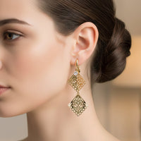 Urthn Stylish Double Square Drop Gold Plated Earrings for Women(Pack of 3)