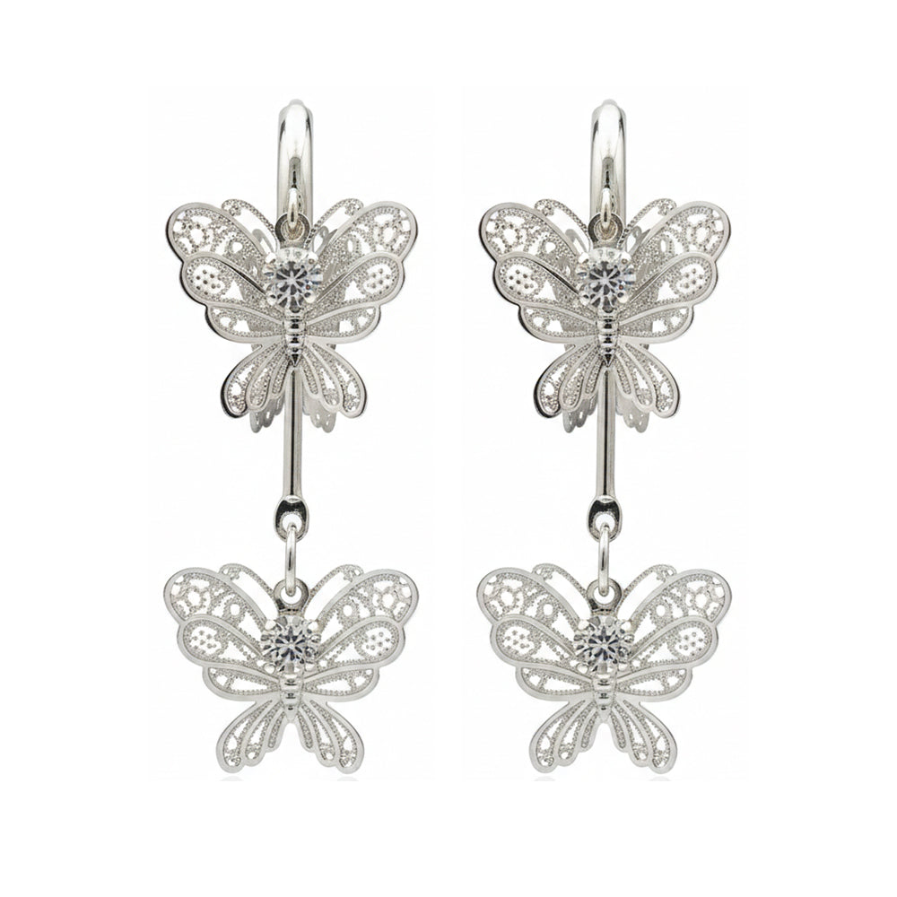 Urthn Stylish Double Butterfly Drop Silver Plated Earrings for Women(Pack of 3)