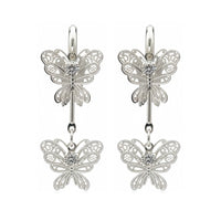 Urthn Stylish Double Butterfly Drop Silver Plated Earrings for Women(Pack of 3)