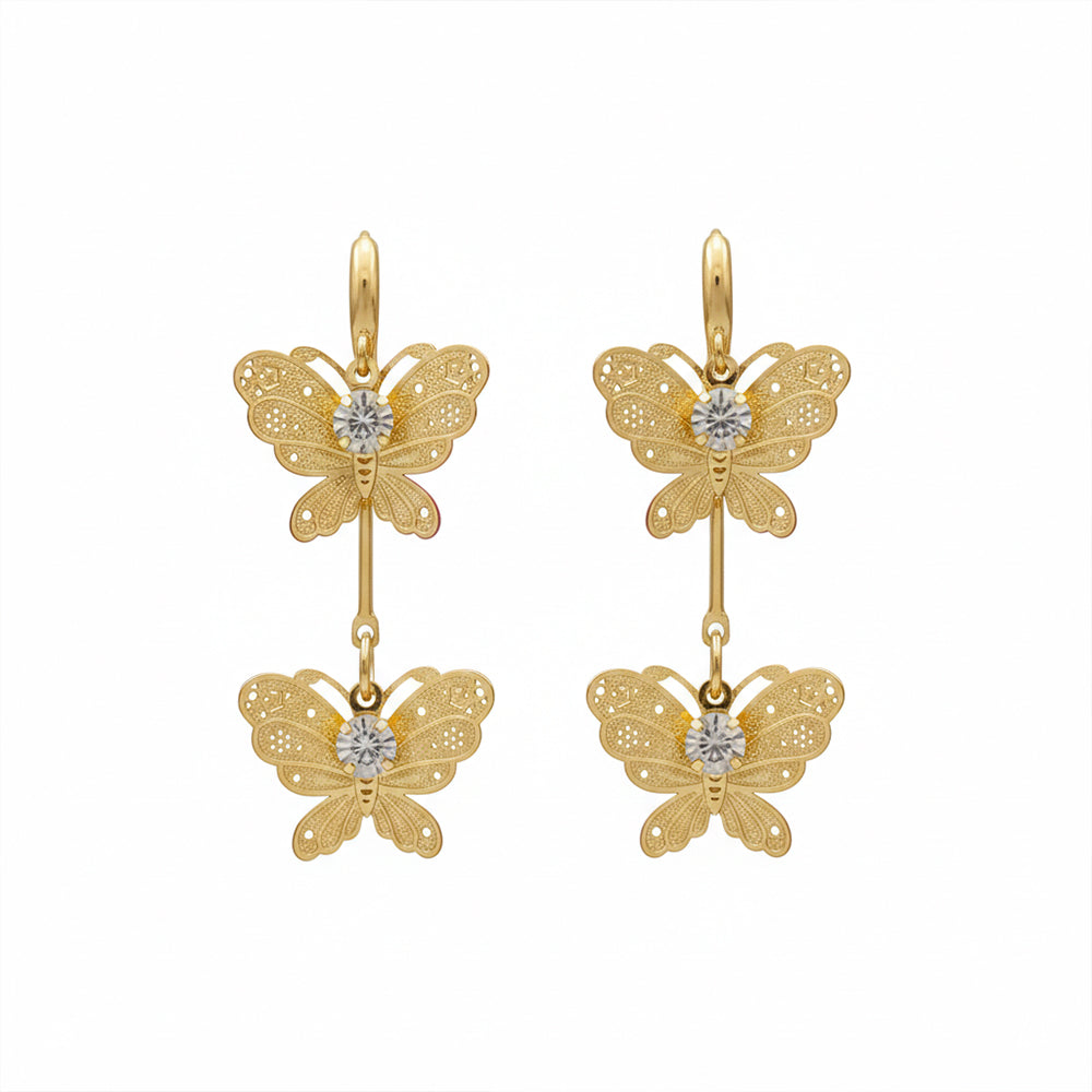 Urthn Stylish Double Butterfly Drop Gold Plated Earrings for Women(Pack of 3)
