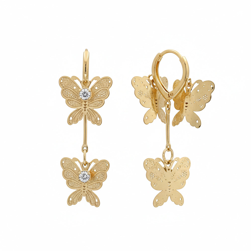 Urthn Stylish Double Butterfly Drop Gold Plated Earrings for Women(Pack of 3)