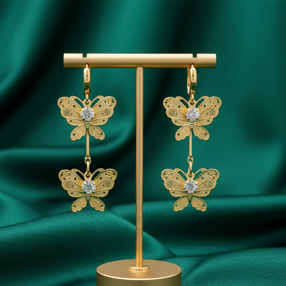 Urthn Stylish Double Butterfly Drop Gold Plated Earrings for Women(Pack of 3)